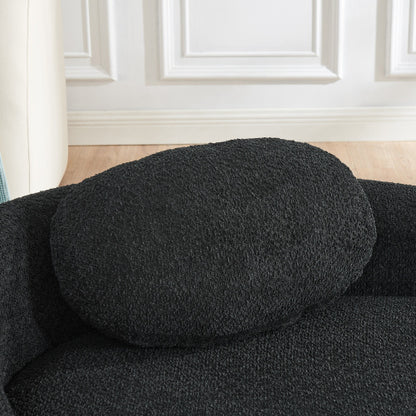 Black Modern Oval Bouclé Lazy Lounge Chair,Integrated Backrest & Side Armrest