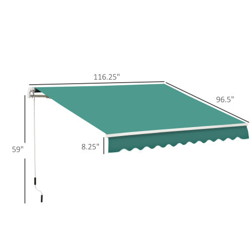 Outsunny 10' x 8' Retractable Awning, Patio Awnings, Sunshade Shelter w/ Manual Crank Handle, UV & Water-Resistant Fabric and Aluminum Frame for Deck, Balcony, Yard, Green