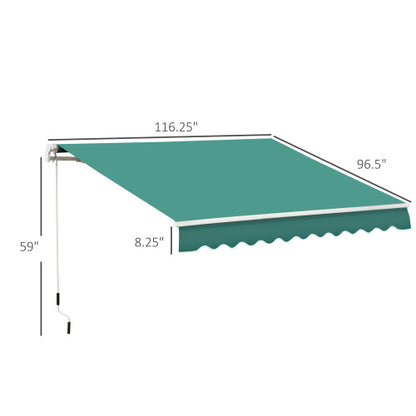 Outsunny 10' x 8' Retractable Awning, Patio Awnings, Sunshade Shelter w/ Manual Crank Handle, UV & Water-Resistant Fabric and Aluminum Frame for Deck, Balcony, Yard, Green