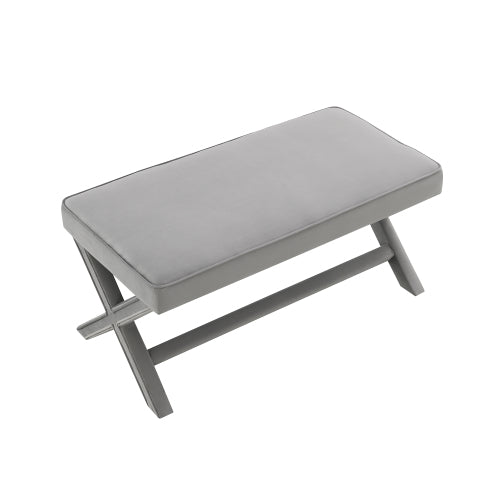 Velvet Ottoman Bench with X-Cross Legs, Upholstered Accent Stool for Bedroom Living Room