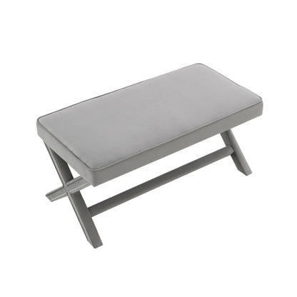 Velvet Ottoman Bench with X-Cross Legs, Upholstered Accent Stool for Bedroom Living Room