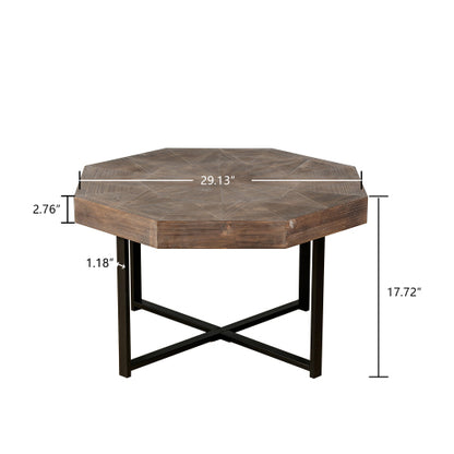 30 Inch Octagonal Patchwork Coffee Table, Antique Brown