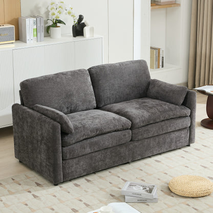 68.1-Inch Grey Cloud-Style Loveseat Sofa Double-Layer Cushion Chenille Couch with Detachable Lumbar Pillow