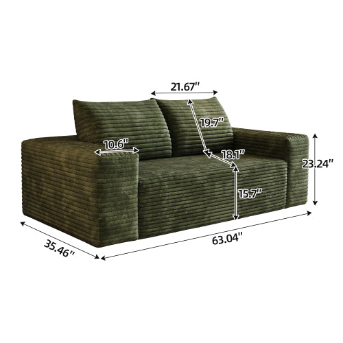 63-Inch Green Corduroy Deep-Seat Loveseat Sofa No-Assembly for Living-Room Bedroom Apartment Conference Room