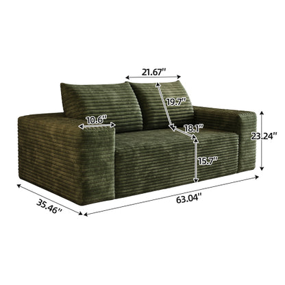 63-Inch Green Corduroy Deep-Seat Loveseat Sofa No-Assembly for Living-Room Bedroom Apartment Conference Room