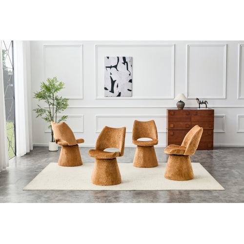 Single Brown Chenille 360° Swivel Hollow Back Accent Chair, Heavy-Duty Metal Base Ergonomic Vanity Chair
