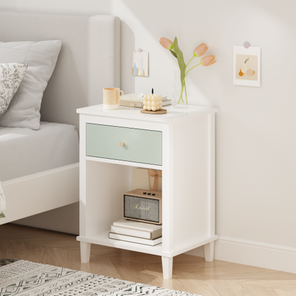 26.77''H Kids Nightstand with Drawer and Shelf, Sage and White Storage Table