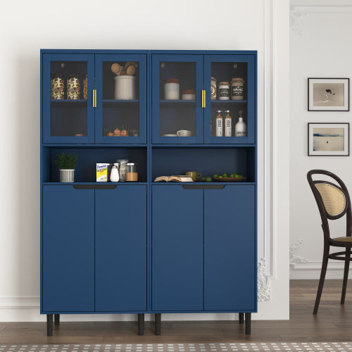 Navy Blue 4-Door Adjustable Tempered Glass Tall Storage Bookcase Cabinet