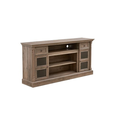 70 Inch Antique White Farmhouse Roman Column TV Stand with LED & Fireplace Reserved Space