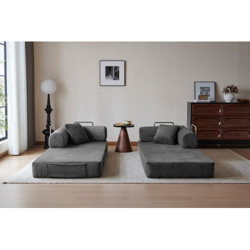 78.8 inch  Grey Corduroy Convertible Compression Boneless Floor Sofa-Bed