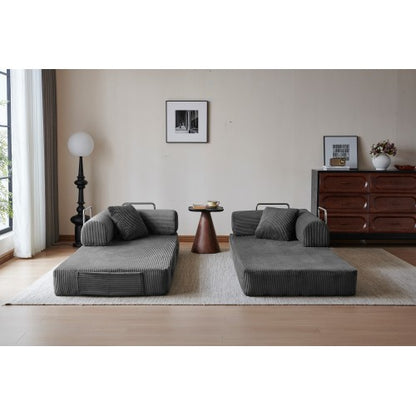 78.8 inch  Grey Corduroy Convertible Compression Boneless Floor Sofa-Bed