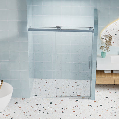 56" - 60" W x 76" H Frameless Soft-closing Single Sliding Shower Door, 1/4" (6mm) Tempered Glass with Explosion-proof Coating via Express Delivery, Chrome 24D01-60CHX