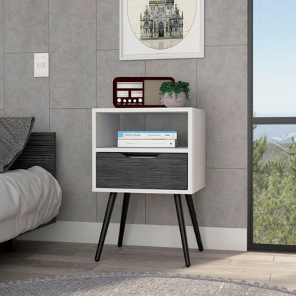 Smokey Oak & White Nightstand with Drawer & Shelf