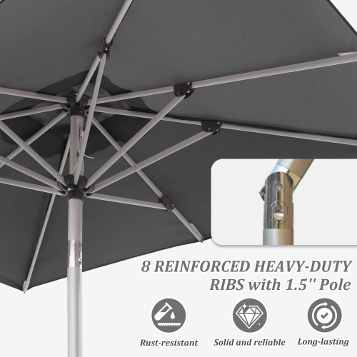 Rectangle Patio Umbrella with Crank Lift and Tilt Function, Grey (Base not included)