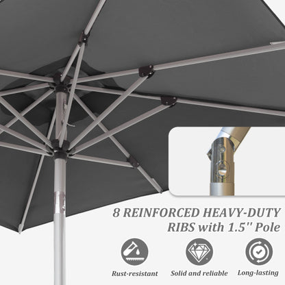 Rectangle Patio Umbrella with Crank Lift and Tilt Function, Grey (Base not included)