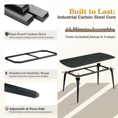 Modern Sintered Stone Dining Table with Metal Base, Luxury Style