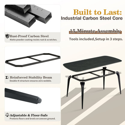 Modern Sintered Stone Dining Table with Metal Base, Luxury Style