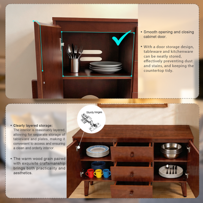 Walnut Mid Century Buffet Cabinet with 3 Drawers