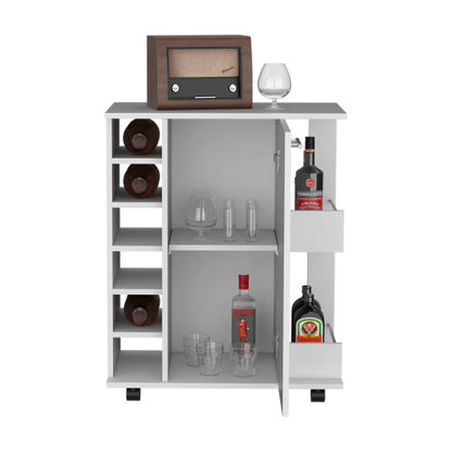Bar Cart with Casters, 2-Side Storage Shelves and 6-Wine Bottle Rack