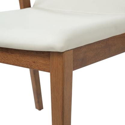 Set of 2 Mid-Century Modern Dining Armchairs, Beige PU Upholstery with Walnut Rubber Wood Frame