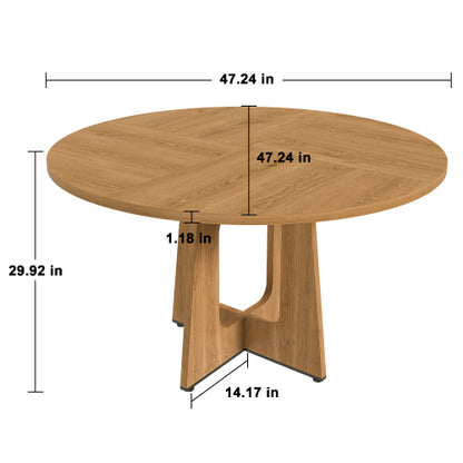 47 Inch Round Farmhouse Dining Table, Oak Finish