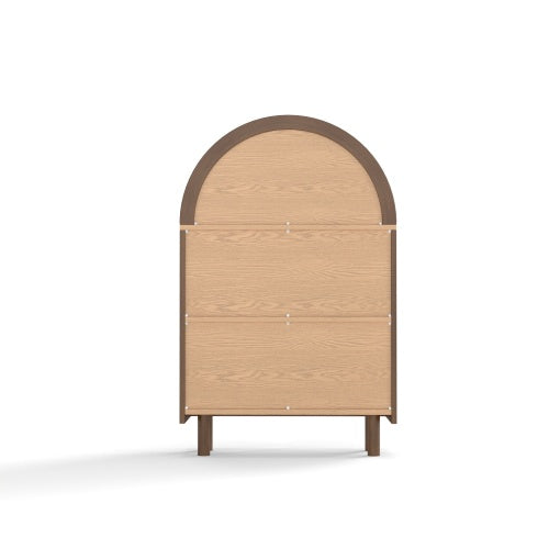 Walnut Arched Top 3-Tier Open Bookshelf Glaze Finish Storage Cabinet for Living Room Entryway Bedroom