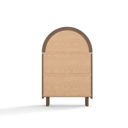 Walnut Arched Top 3-Tier Open Bookshelf Glaze Finish Storage Cabinet for Living Room Entryway Bedroom