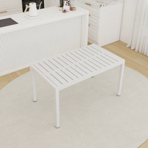 55 Inch Modern Long Table - Indoor/Outdoor Multi-Purpose Dining Table, Patio Table, Garden Table - Lightweight PP Tabletop with Metal Legs for Kitchen, Courtyard, Terrace Gatherings (White)