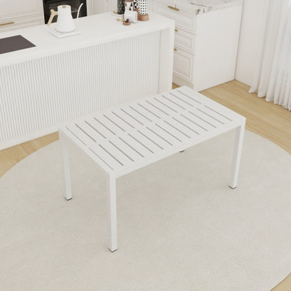 55 Inch Modern Long Table - Indoor/Outdoor Multi-Purpose Dining Table, Patio Table, Garden Table - Lightweight PP Tabletop with Metal Legs for Kitchen, Courtyard, Terrace Gatherings (White)