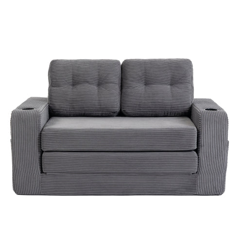 2-in-1 Fold-Out Corduroy Convertible Floor Sofa-Bed with Pockets
