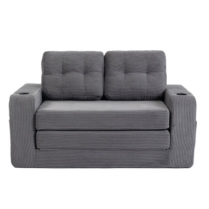 2-in-1 Fold-Out Corduroy Convertible Floor Sofa-Bed with Pockets