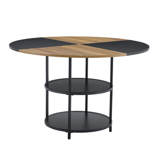 47.3inch  Round Dining Table Set with Storage, 4 Linen Chairs, Modern Style