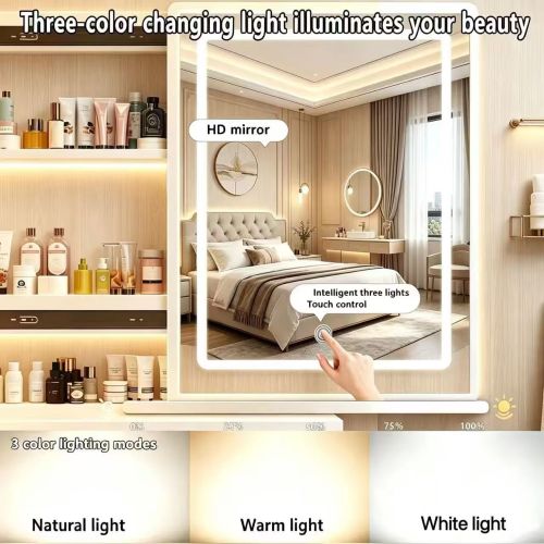 White Modern Vanity Set with LED Mirror, Cushioned Stool, Sliding Glass Door, 3 Lighting Modes, Bedroom Dressing Table