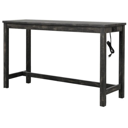 3-Piece Charcoal Black Counter Height Dining Set, Solid Wood Table with Outlet & 2 Tufted Linen Stools