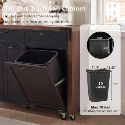 102 Inch Kitchen Island with Extendable Dining Table & Trash Storage Black