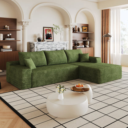 107 inch  Green Plush Corduroy L-Shape Chaise Cloud Modular Sofa, No Assembly