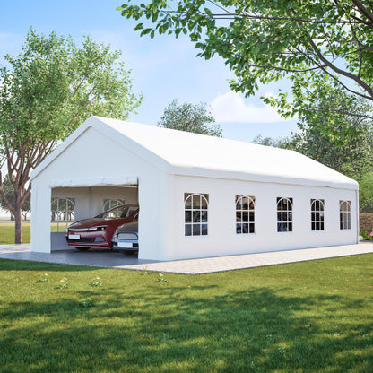 Carport Canopy 16x32 Heavy Duty, Portable Metal Carport Garage with Removable Waterproof Cover & Sidewalls, All Weather Outdoor Shelter for Cars, Trucks, Vehicles & Equipment