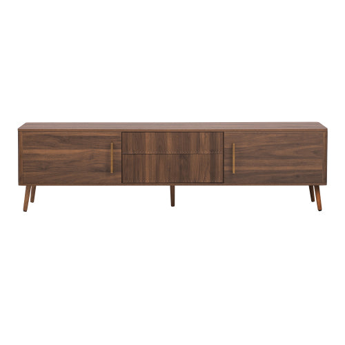 70.8 Inch Walnut Mid-Century Wood Grain TV Stand 2 Drawer Media Console Up To 80 Inch TV