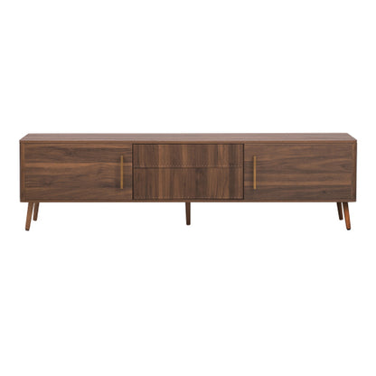 70.8 Inch Walnut Mid-Century Wood Grain TV Stand 2 Drawer Media Console Up To 80 Inch TV