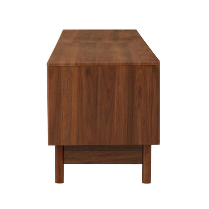 78.7 inch Walnut Fluted Glass Drawer TV Stand Solid Wood Leg Media Console Up To 85 inch TV