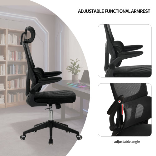 High Back Ergonomic Office Chair, Big and Tall Mesh Desk Chair with Wheels, Tilt Function, 3D Headrest, Lumbar Support, Swivel Rolling Computer Chair for Task, Home Office, Black