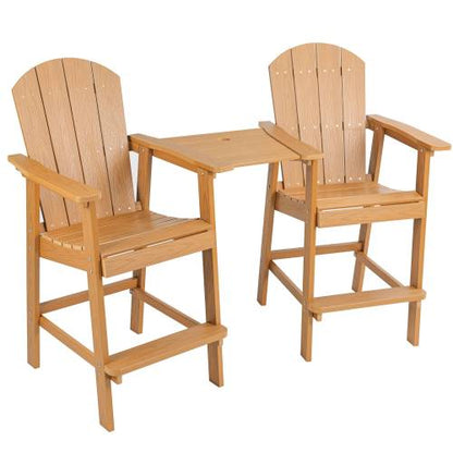 Lounge chair teak color, suitable for all seasons: Outdoor lounge chair, made of sturdy HIPS material, equipped with 304 stainless steel accessories.