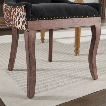 Set of 2 Leopard Print Fabric Dining Chairs, Mid-Century Solid Wood Chairs with Nailhead & 300lb Limit