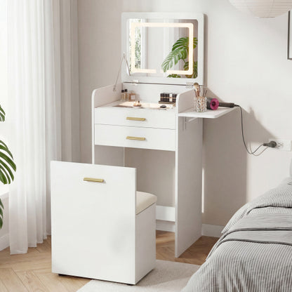 Flip-top Vanity Table,Compact/Mini Vanity,Mirror-integrated Dressing Table,All-in-one Storage Cabinet,Makeup Vanity Set with Stool