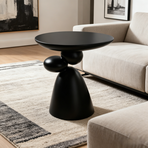 Lucky Stone Fiberglass End Table, Wabi-Sabi Style Minimalist Accent Table