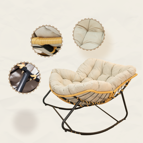 Larger Outdoor Rocking Chair, Patio Egg Rocking Chair, Indoor Papasan Chair, Rattan Wicker Lounge Chair,