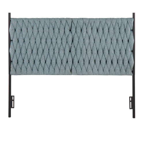 Braided Matisse Queen Size Headboard in Black Metal and Blue Fabric by