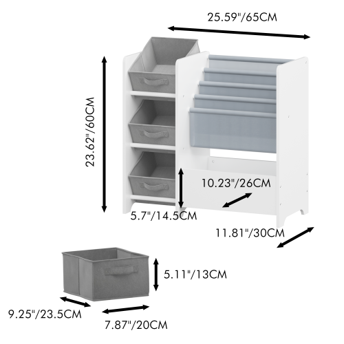 White 4-Tier Kids Bookshelf With 3 Collapsible Fabric Drawers Multi-Functional Toy Book Storage Organizer