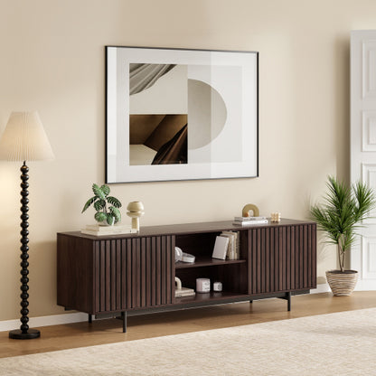 63 Inch Mid Century Farmhouse Fluted Retro Pop-Up Door TV Console for 75 Inch Large TV