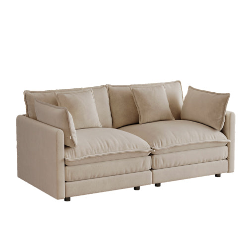 Light-Coffee Chenille Upholstered 2-Seat Deep-Seat Modular Sofa with 4 Pillows for Living-Room Bedroom